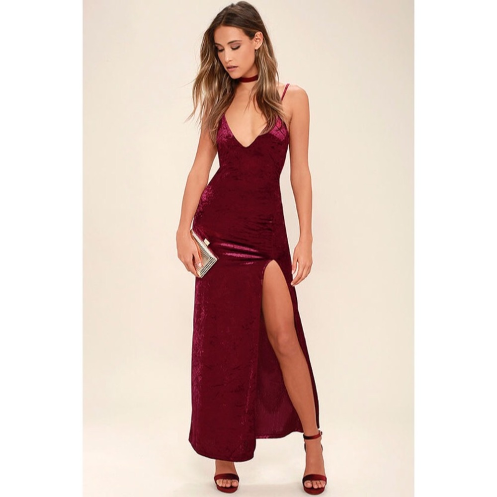 Nobody But You Burgundy Velvet Maxi Dress